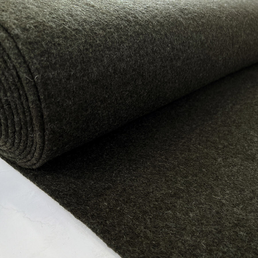Pure Luxury Boiled Wool Dark Green Khaki Coating Fabric Bolt