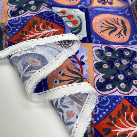 Purple Patch Viscose Crepe French Abstract Square Print Dress Fabric Fold