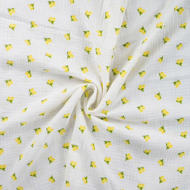 Qjutie 100% Cotton Bambino Print Dress Fabric Lemons K42032 510 Twist