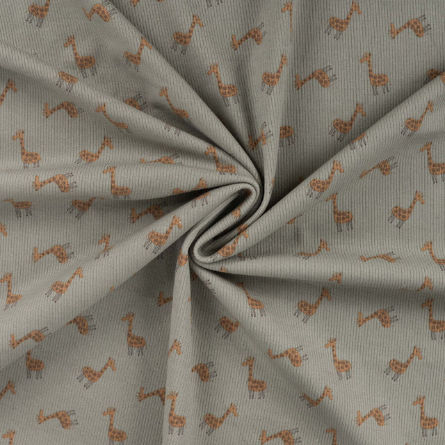 Qjutie Cotton Elastane Khaki Animal Print Rib Fabric Giraffe K47055 270 Twist