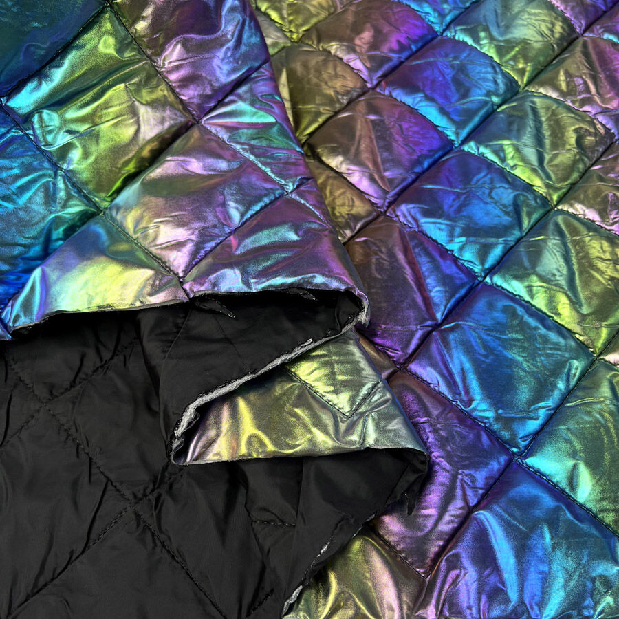 Quilted Iridescence Diamond Polyester Black Purple Blue Wadded Coating Fabric Fold