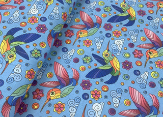 Rainbow Birds Craft Cotton Bird Blue Craft Fabric B1