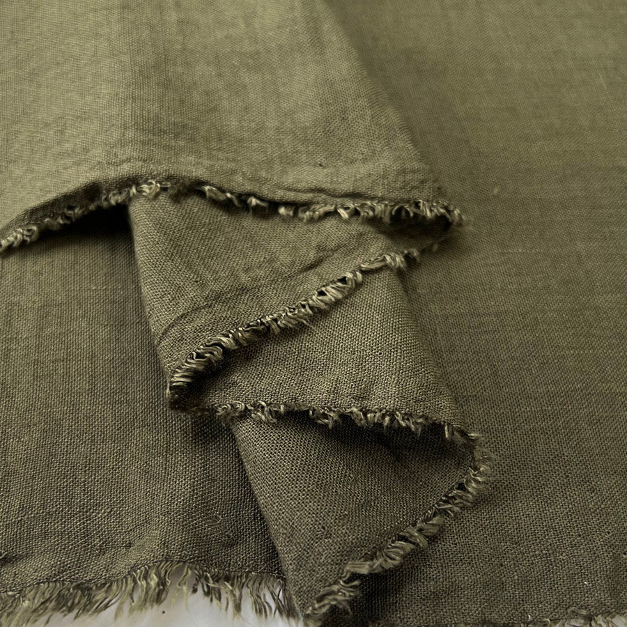 Raye Olive Fine Polyester Linen Look Dress Fabric Fold