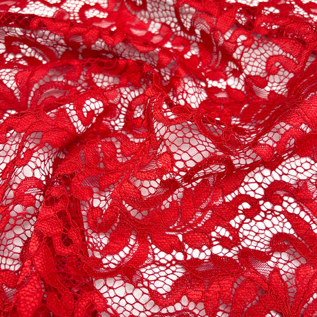 Red Floral Dressmaking Fabric Double Scallop Lace Scarlet Twist