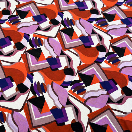 Riot Viscose Abstract Geometric Red Purple Italian Deadstock Dress Fabric Print