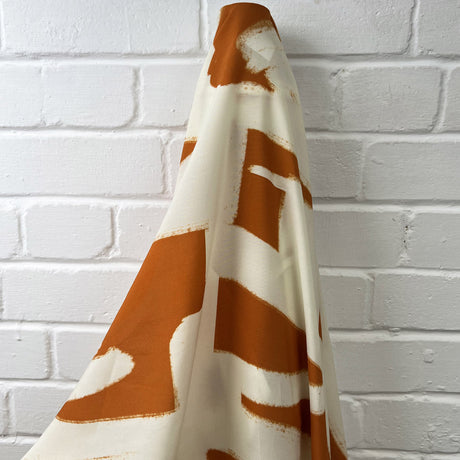 Rusty Cream Orange Abstract Print Viscose Dress Fabric Roll