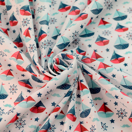 Sailor Boys Boat Sailor Red White Blue Poly Cotton Fabric Cud