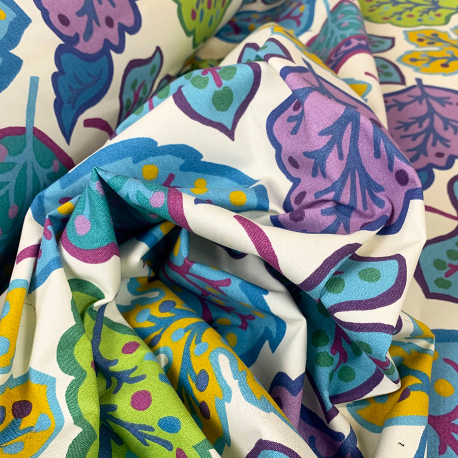 Sanderson Jewel Leaves Cotton Fabric Floral Close Up