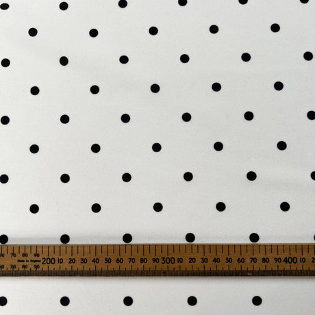 Scuba Crepe Polka Dot Black White Polyester Stretch Knit Fabric Ruler