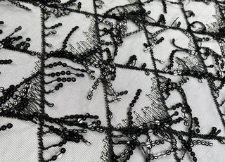 Sequin Lace Gatsby Polyester Black Silver Square Net Dress Fabric