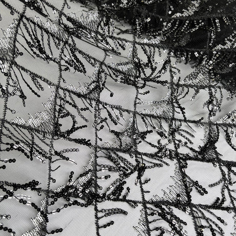 Sequin Lace Gatsby Polyester Black Silver Square Net Dress Fabric Roll