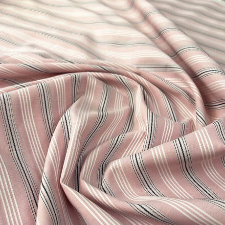 Serafina Stripe Cotton Spandex Pink White Black Embroidered Shirting Fabric Cu 31F23E92 9Fb7 42Dd Beb6 02897932592A