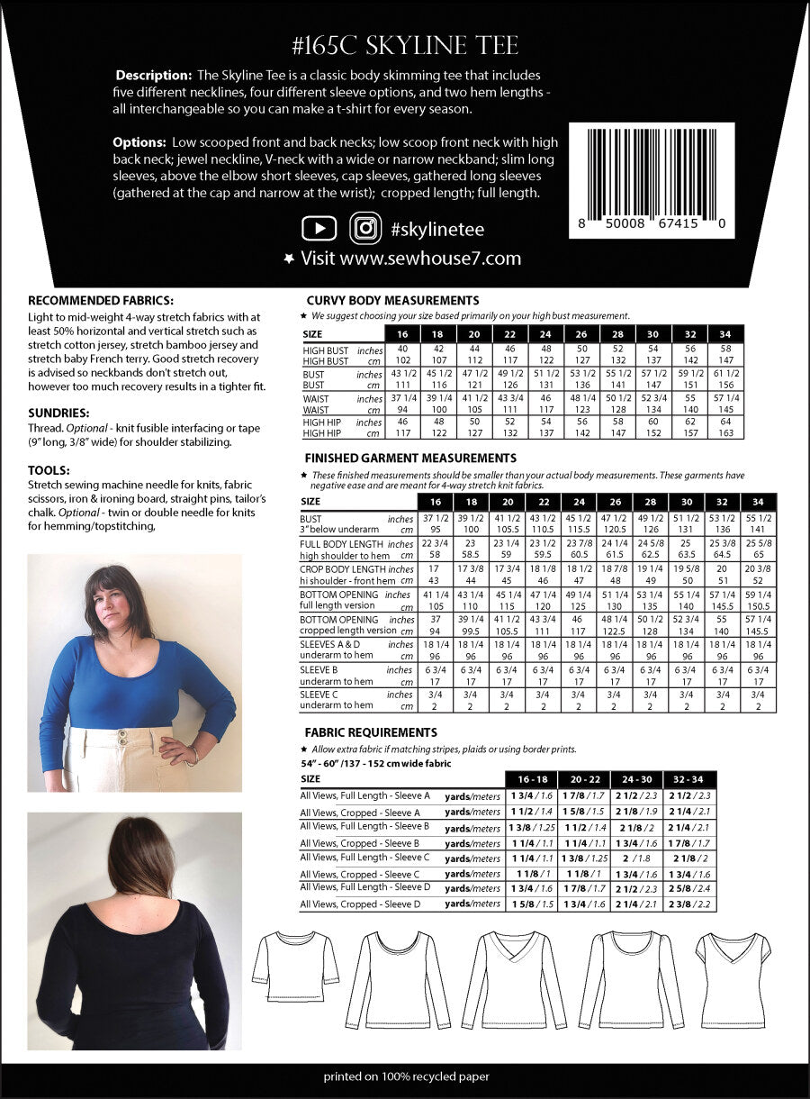 Sew House Seven - Curvy Skyline Tee Pattern (US 16-34)