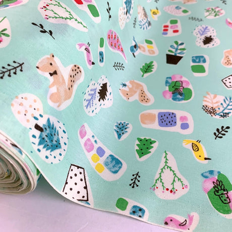 Sewing Room Flower Pot Mint Cotton Fabric Cud
