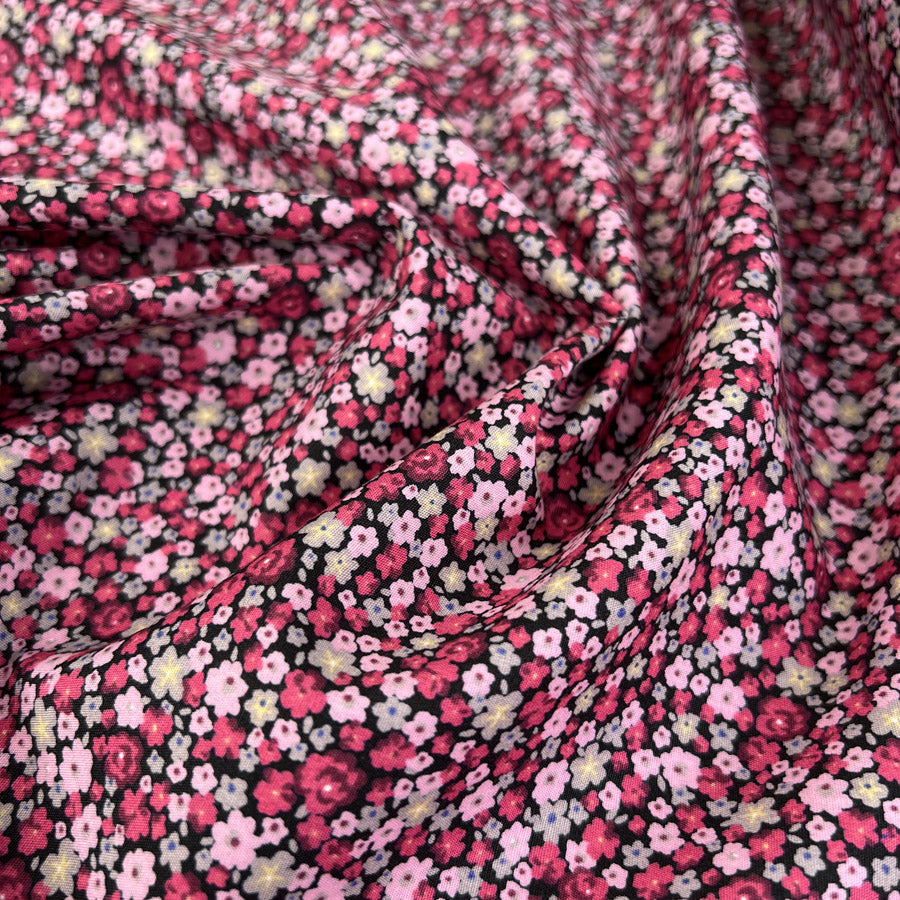 Sewing Room Alora Cotton Poplin Floral Small Pink Black Dress Fabric