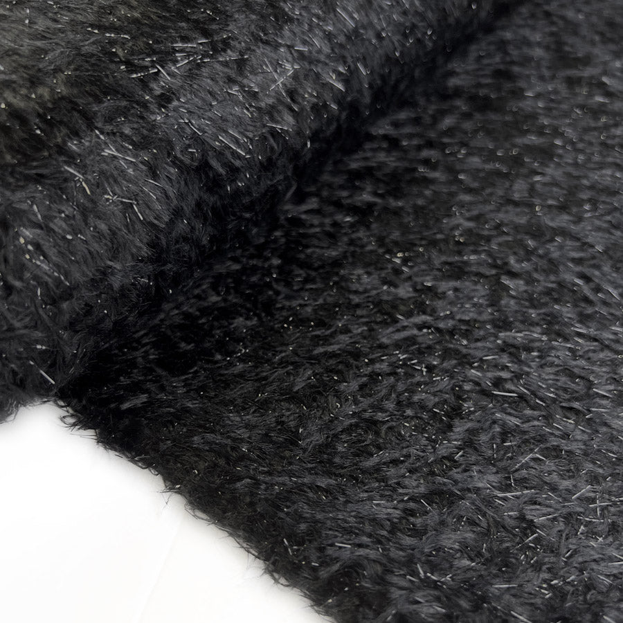 Shadow Of The Night Viscose Silk Polyamide Black Italian Fur Glitter Dress Fabric Bolt