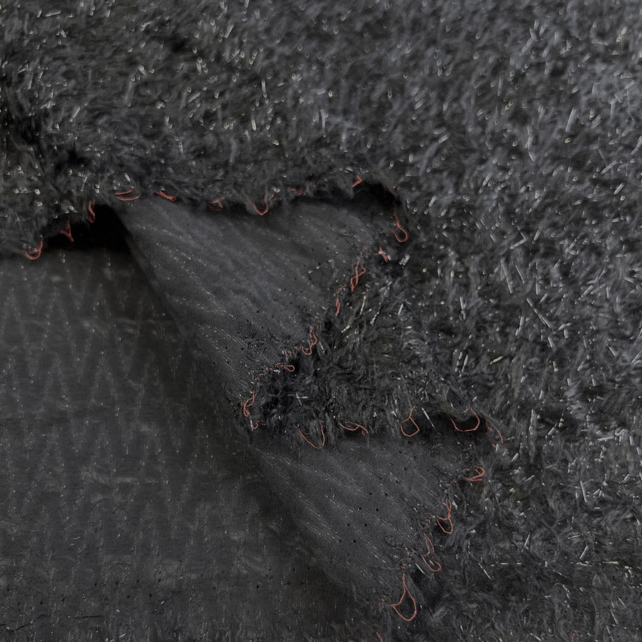 Shadow Of The Night Viscose Silk Polyamide Black Italian Fur Glitter Dress Fabric Fold
