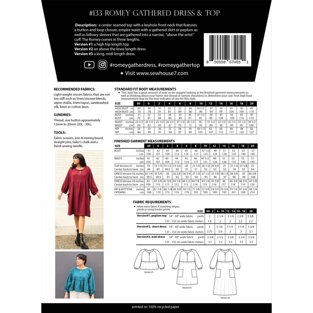 Sew House Seven - Romey Dress & Top Pattern (Sizes 00-20)