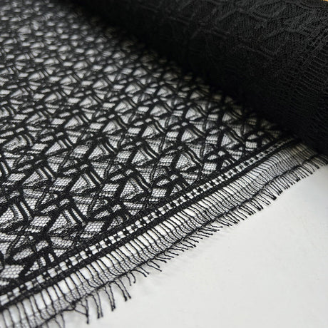 Sicilian Fiesta Cotton Polyester Black Lace Net Geometric Dress Fabric Roll