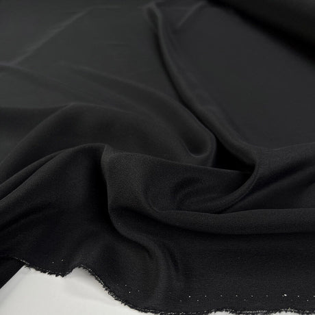 Silk Crepe De Chine Black Italian Ex Designer Plain Woven Deadstock Dress Fabric