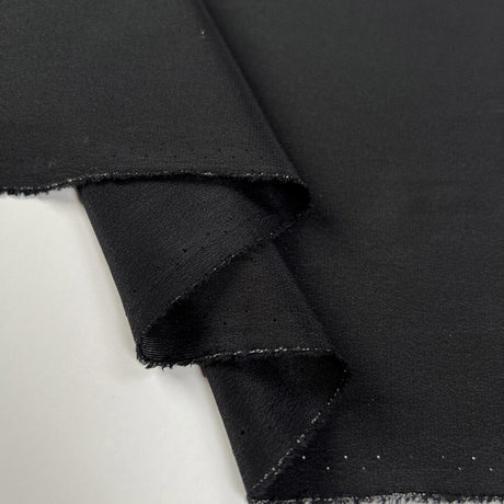 Silk Crepe De Chine Black Italian Ex Designer Plain Woven Deadstock Dress Fabric Fold