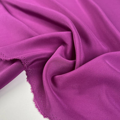 Silk Crepe De Chine Fuchsia Italian Ex Designer Plain Woven Deadstock Dress Fabric