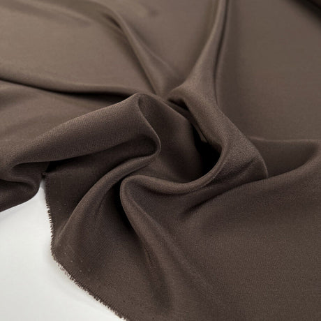 Silk Crepe De Chine Mocha Brown Italian Ex Designer Plain Woven Deadstock Dress Fabric