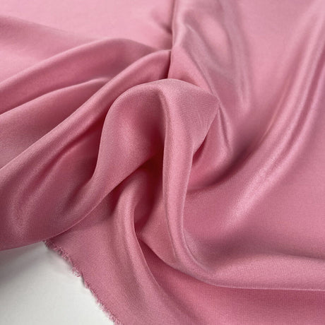 Silk Crepe De Chine Pink Italian Ex Designer Plain Woven Deadstock Dress Fabric