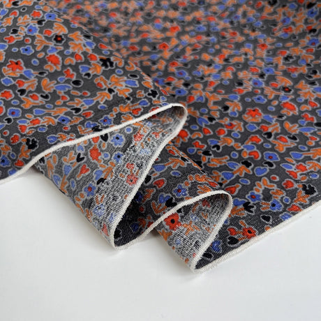 Silks Of Italy Floret Dusk Small Floral Grey Blue Red Italian Deadstock Dress Fabric Fold