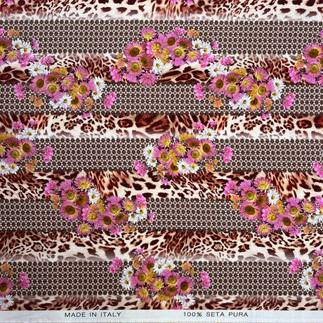 Silks Of Italy Wildflower Jungle Deadstock Italian Pink Floral Animal Print Dress Fabric Print