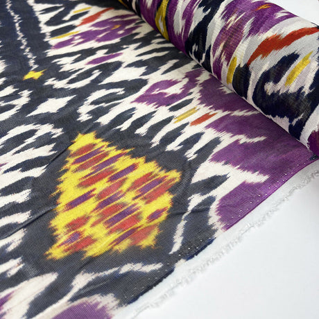 Silks Of Italy Zagaleta Abstract Purple Navy Yellow Lightweight Sheer Dress Fabric Roll