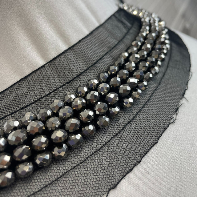 Silver Beaded Black Sew In Mesh Collar Cuff
