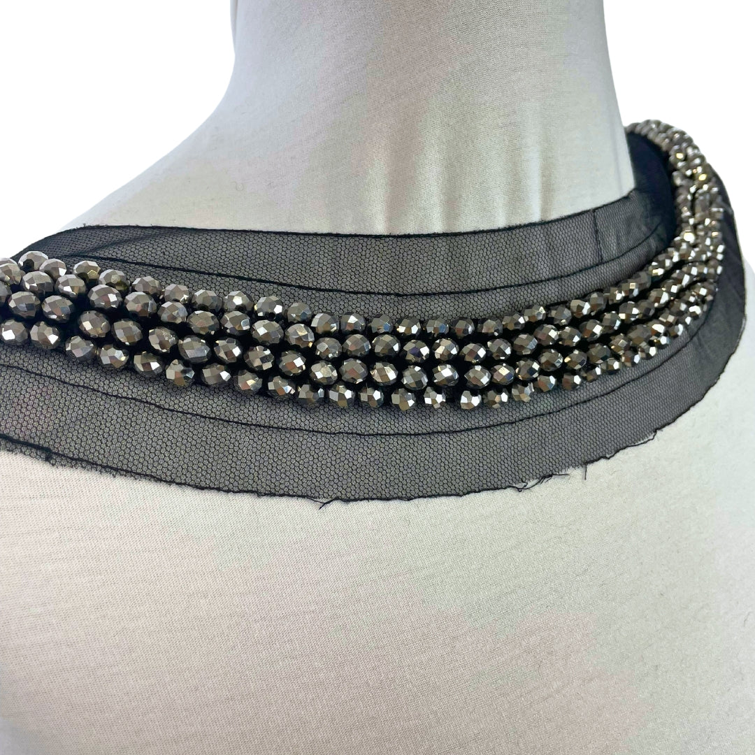 Silver Beaded Black Mesh Collar/Cuff