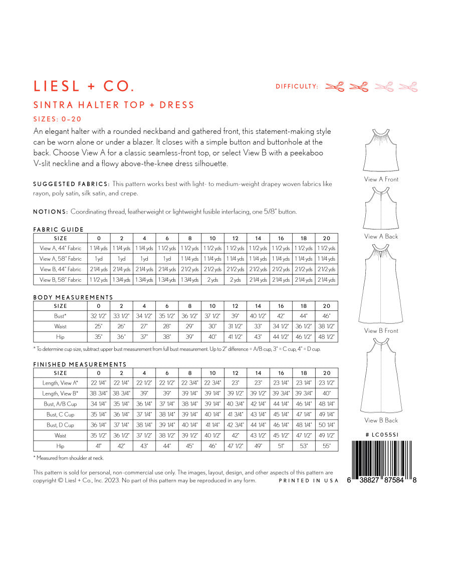 Liesl + Co - Sintra Halter Top & Dress Pattern