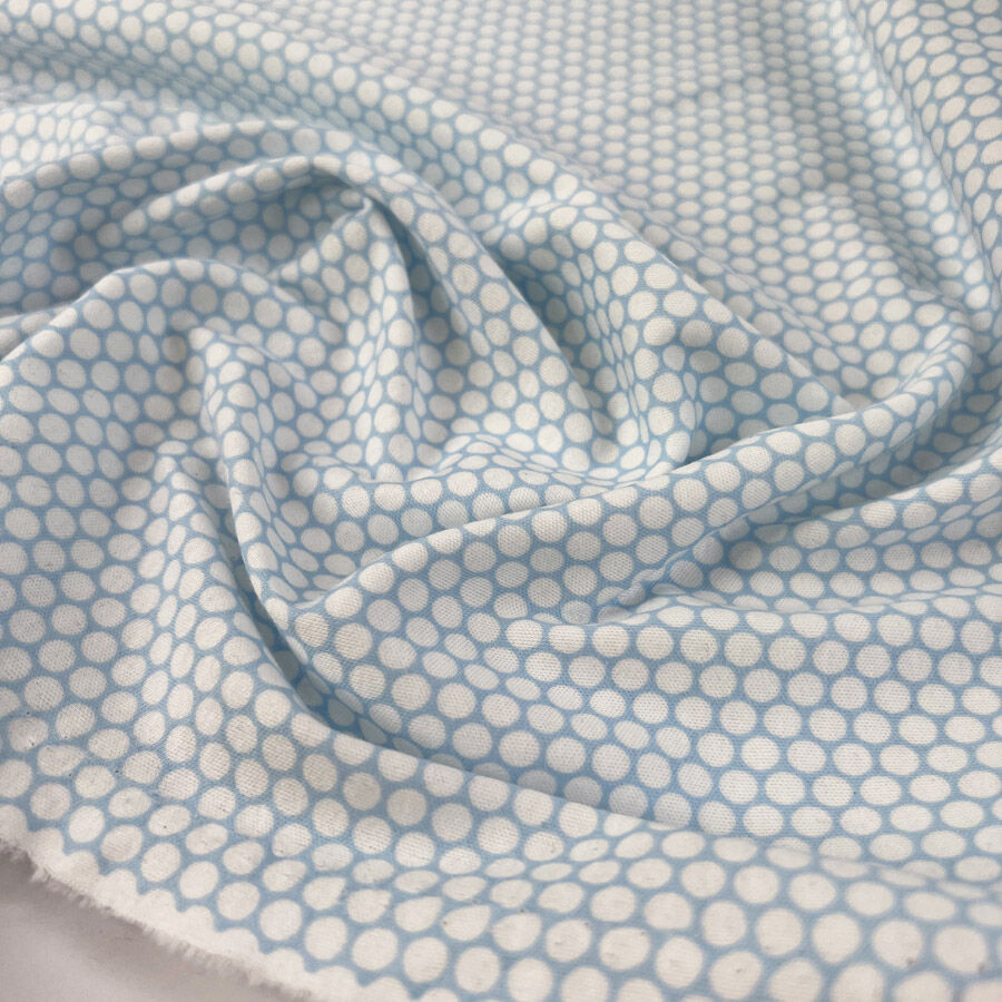 Sky dot cotton white blue woven trousering fabric cu