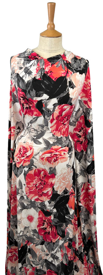 Slinky Jersey Dress Fabric Pink Black Floral Georgina