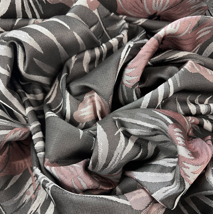 Smooth Brocade Silver Pink Floral Dressmaking Fabric