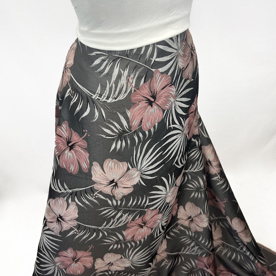 Smooth Brocade Silver Pink Floral Dressmaking Fabric Skirtside