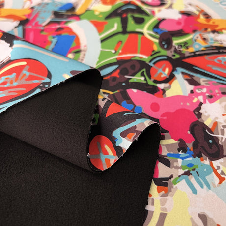 Soft Shell Graffiti Multicoloured Abstract Polyester Coat Jacket Fabric Fold