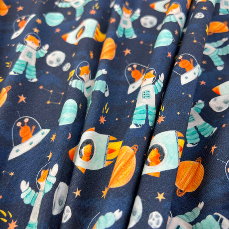 Space Print Cotton Dress Fabric  Organic Jersey  Cosmic Fox Cu2