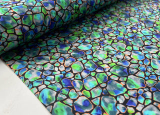 Spaced Out Viscose Abstract Green Blue Black Woven Dress Fabric Bolt
