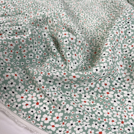 Spring Time Viscose Floral Mint Green White Dress Fabric