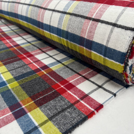Stand Out Brushed Cotton Check Red Yellow Grey Woven Winceyette Flannel Fabric Roll
