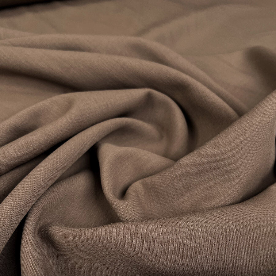 Sticky Toffee Wool Elastane Brown Plain Yorkshire Stretch Suiting Fabric