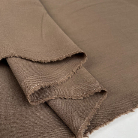 Sticky Toffee Wool Elastane Brown Plain Yorkshire Stretch Suiting Fabric Fold