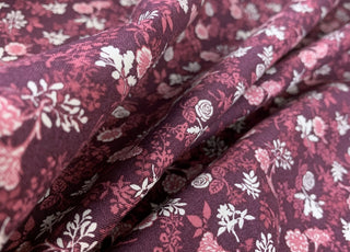 Stof Craft Flourishing Wine Japanese Craft Cotton Fabric Purple Damson Pink White Flowers Floral Fold