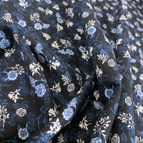 Stof Craft Mini Midnight Floral Japanese Craft Cotton Fabric Black Blue White Flowers Fold
