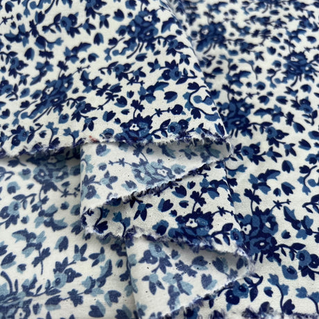 Stof 100% Cotton Poplin Floral Dress Fabric Blue Willow Fold