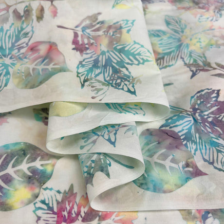 Stof Bali Hand Painted Leaf Print Cotton Lawn Fabric Pixie Fold