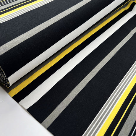 Stof Cotton Jersey Yellow Grey Stripe Black Elastane Knit Stretch Fabric Bolt